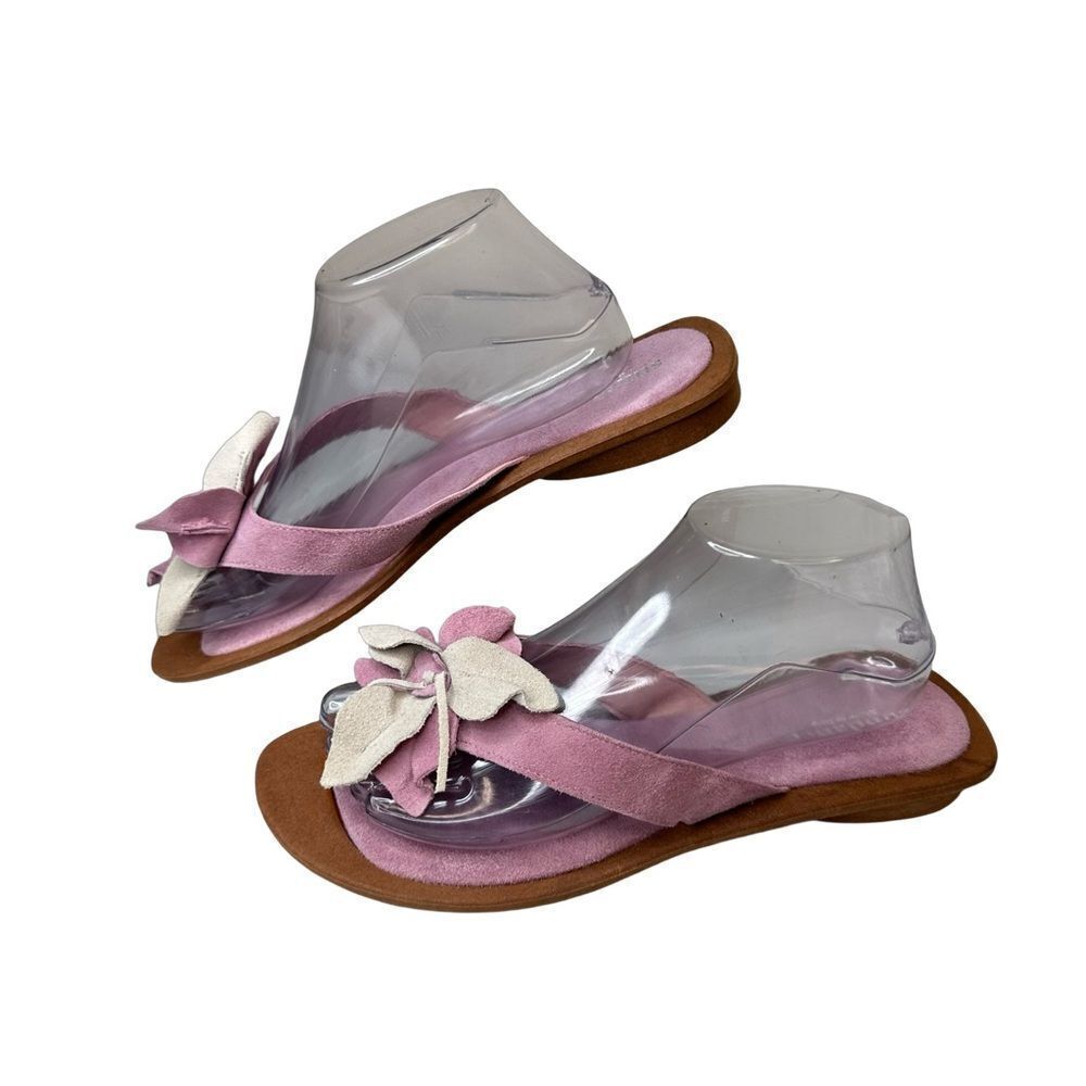 Sundance Pink Floral Suede Slide Sandals with Cream Accents - Picture 2 of 14